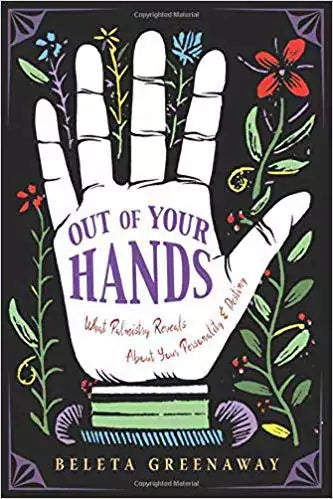 Out of Your Hands palm reading book by Beleta Greenaway cover showing palmistry hand diagram for chiromancy divination study