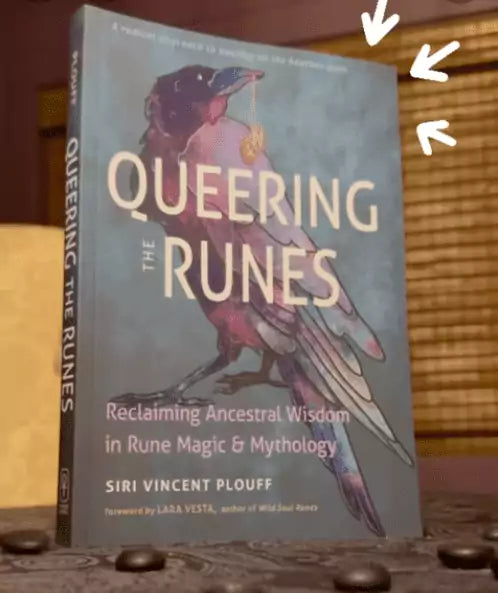 Full cover of Queering the Runes by Siri Vincent-Plouff featuring a colorful bird illustration and descriptive subtitle text.