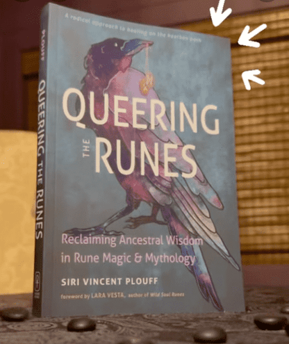 Full cover of Queering the Runes by Siri Vincent-Plouff featuring a colorful bird illustration and descriptive subtitle text.