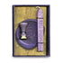 Triquetra sealing wax kit Celtic trinity knot — purple wax stick and triquetra stamp seal presented in decorative box for ritual letter and grimoire sealing.