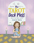 A young girl sits surrounded by tarot cards with lit candles nearby under the colorful arched title The Tarot Deck Mess by Sarah Beck children&