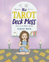A young girl sits surrounded by tarot cards with lit candles nearby under the colorful arched title The Tarot Deck Mess by Sarah Beck children&