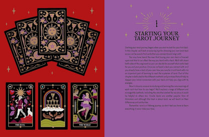 Interior spread of Tarot Magick book showing tarot card spread layouts and ritual instructions