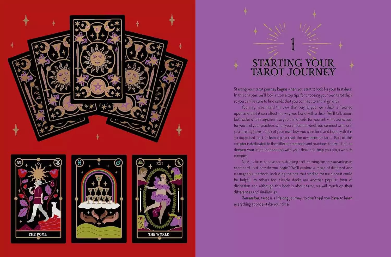 Interior spread of Tarot Magick book showing tarot card spread layouts and ritual instructions
