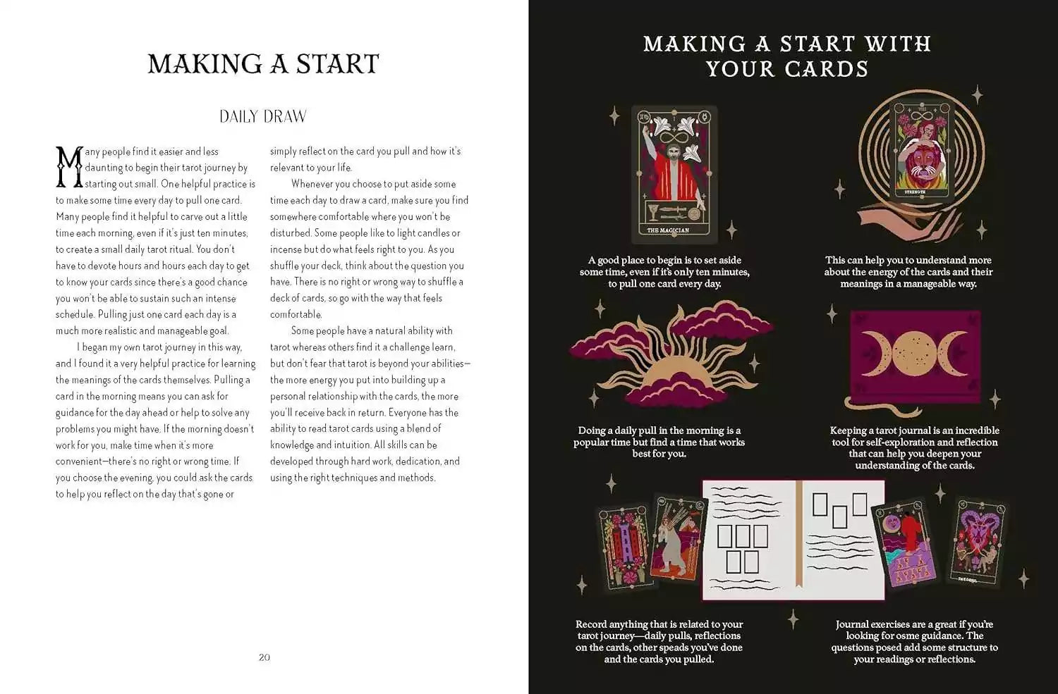 Interior pages of Tarot Magick by Lindsay Squire featuring botanical illustrations