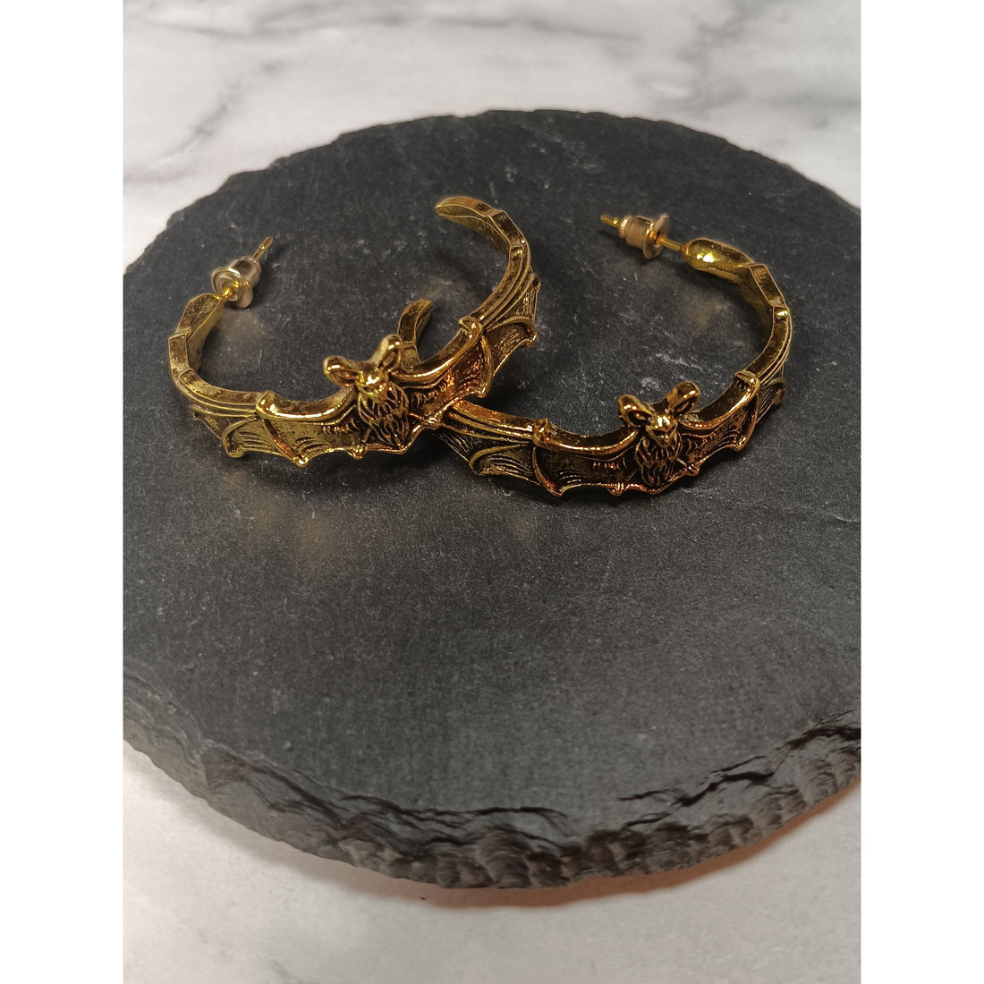 Gold Bat Wing Open Hoop Earrings – Gothic Statement Jewelry