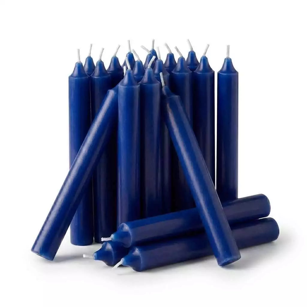 Pack of twenty deep dark blue 1/2-inch chime spell candles for dream work shadow magic subconscious exploration and Saturn ritual candle magic