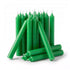 Pile of 20 emerald green chime candles in 1/2-inch standard size for prosperity and earth-element ritual candle magic