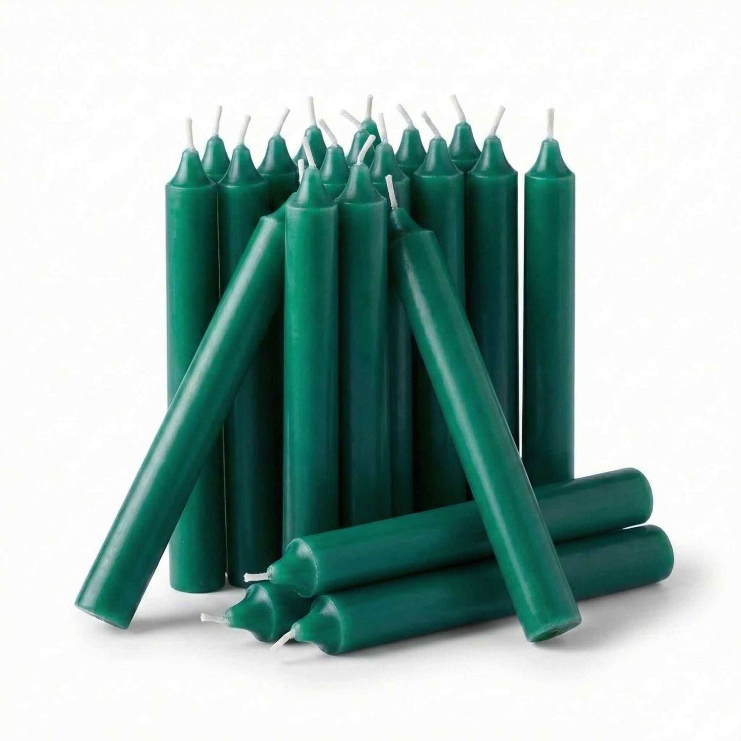 Pack of twenty dark green 1/2-inch chime spell candles for prosperity rituals money drawing abundance manifestation and business success candle magic