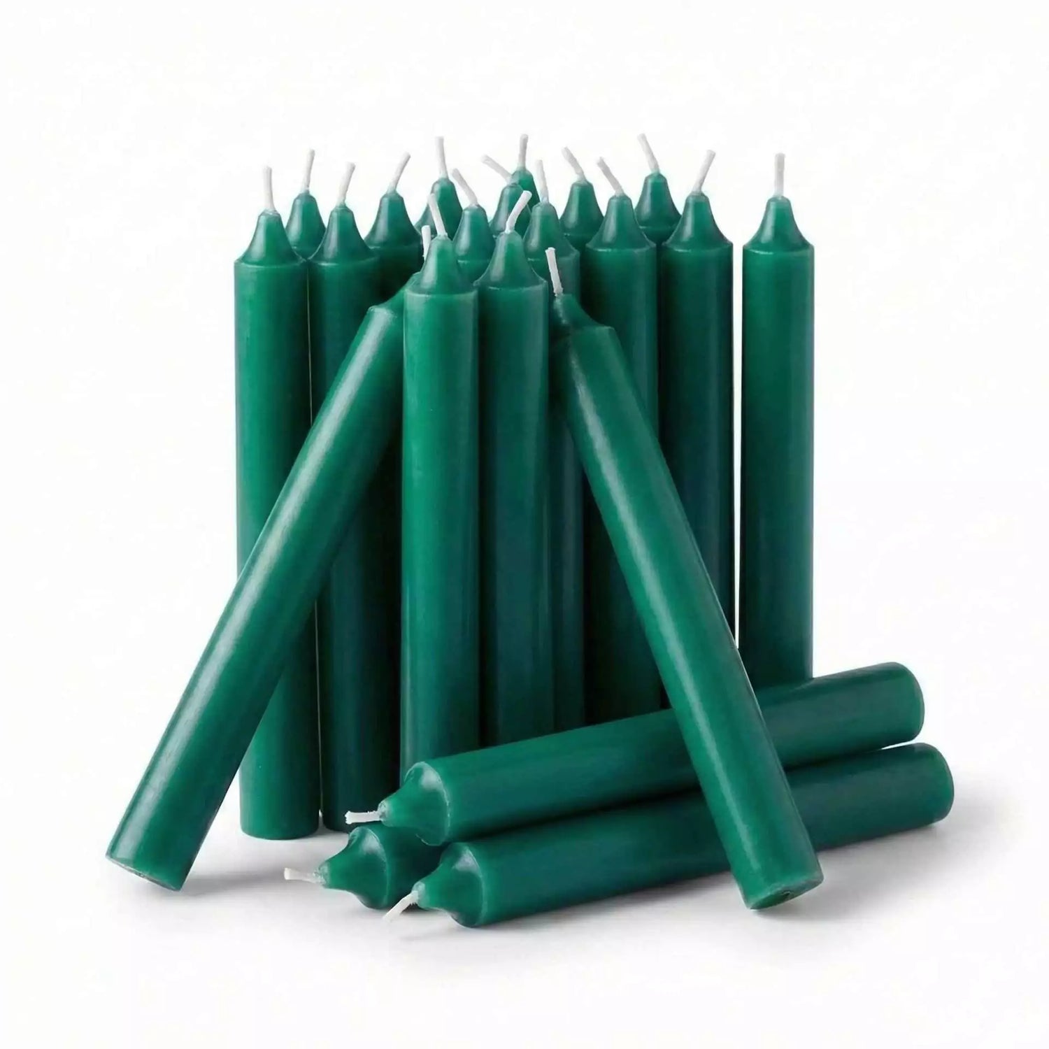 Pack of twenty dark green 1/2-inch chime spell candles for prosperity rituals money drawing abundance manifestation and business success candle magic