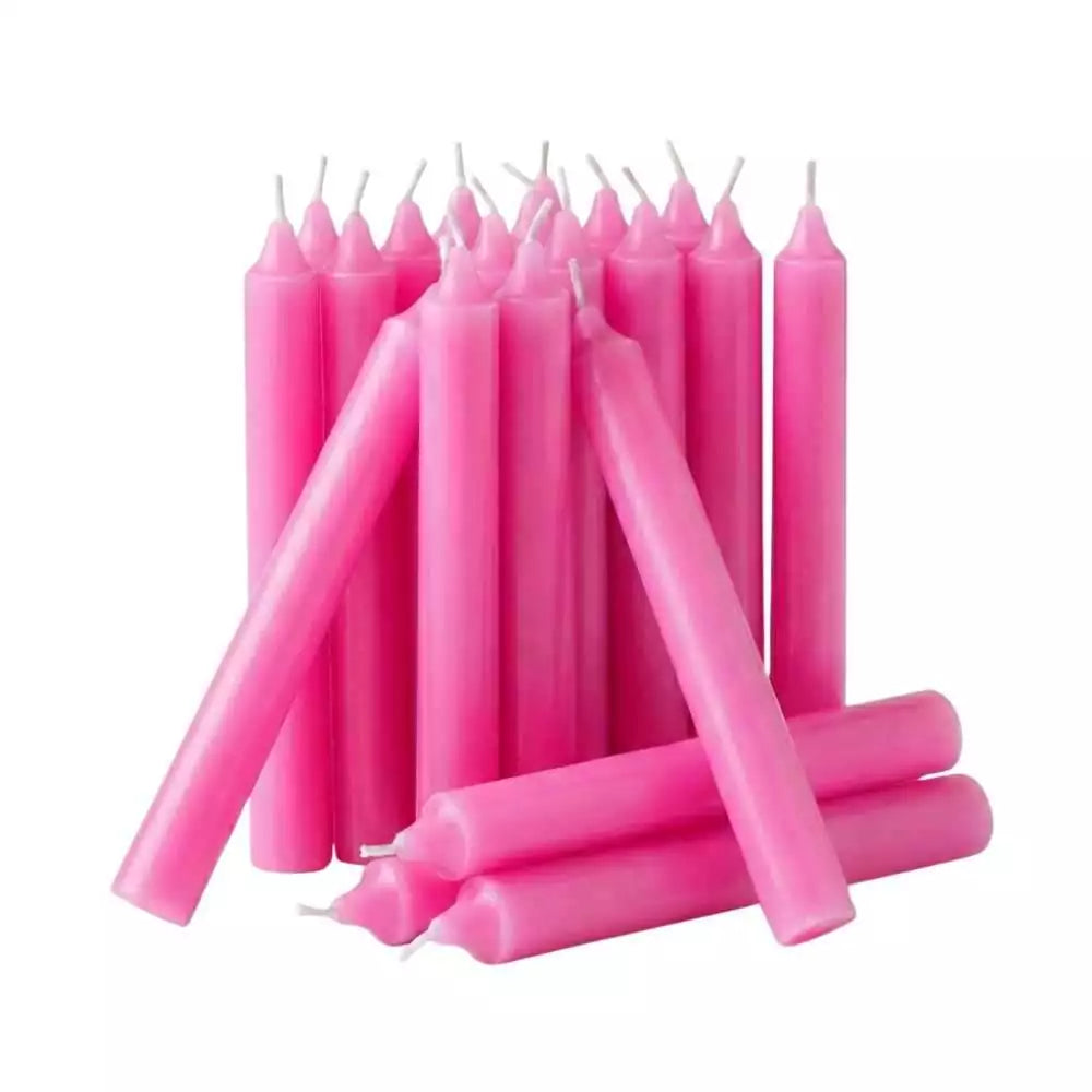 Pack of twenty rose pink 1/2-inch chime spell candles for love rituals self-love ceremonies heart chakra work and romantic attraction candle magic