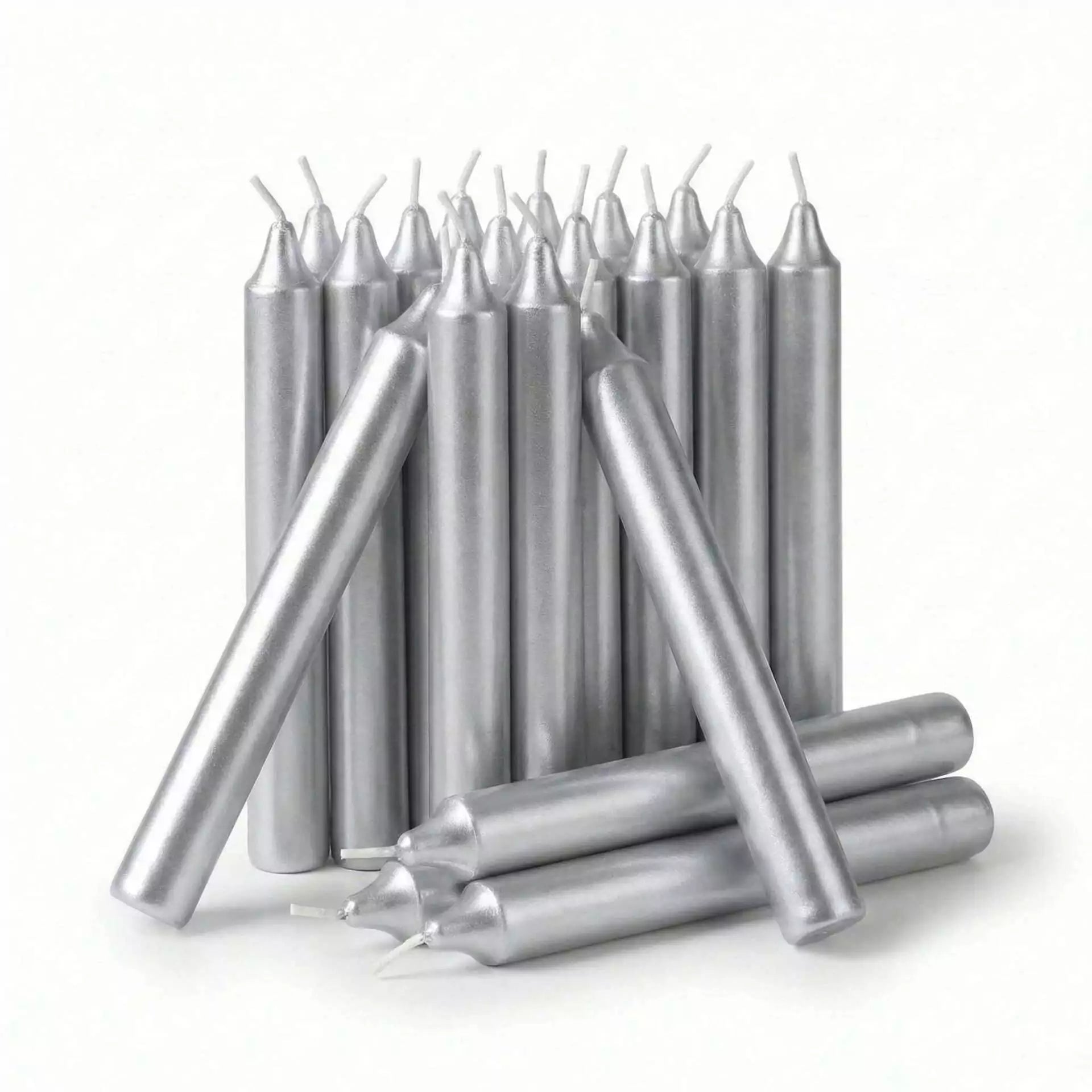 Pack of twenty metallic silver 1/2-inch chime spell candles for lunar rituals full moon ceremonies psychic intuition and moon magic workings