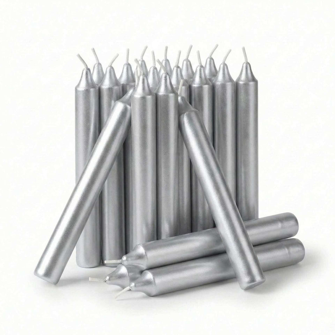 Pack of twenty metallic silver 1/2-inch chime spell candles for lunar rituals full moon ceremonies psychic intuition and moon magic workings