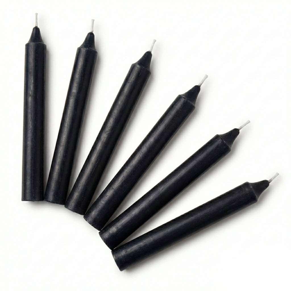 Set of 6 black 6-inch household taper candles for banishing protection and shadow work rituals, candle magic starter supply