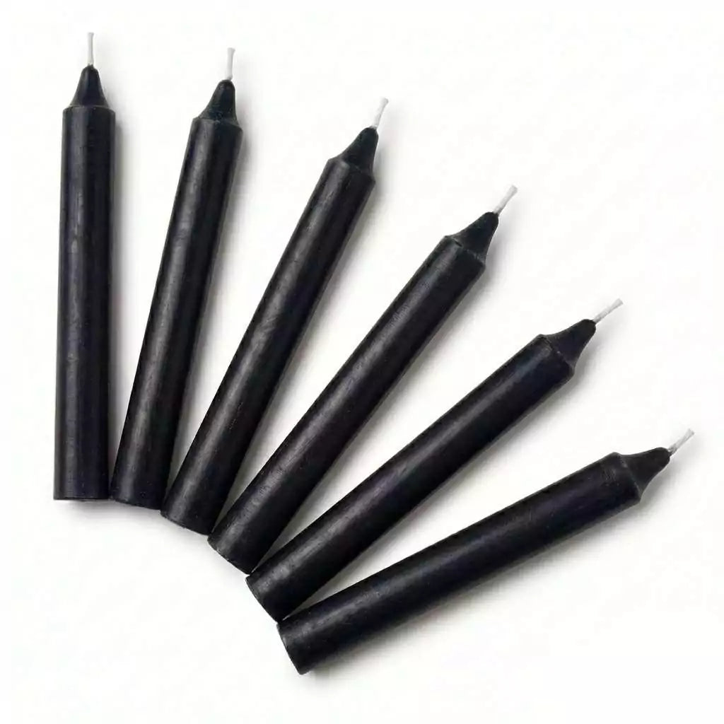 Set of 6 black 6-inch household taper candles for banishing protection and shadow work rituals, candle magic starter supply