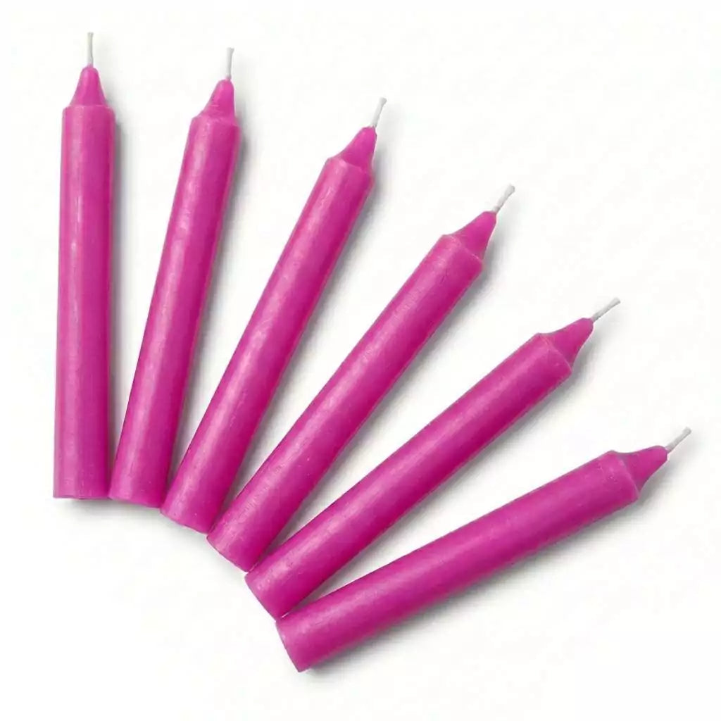 Set of 6 pink 6-inch household taper candles in soft pink for self-love and heart ritual spellwork, candle magic starter supply