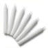 Six white tapered household candles arranged in a row with pointed ends, set of 6 versatile white ritual candles for altar and spiritual ceremony use