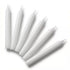 Six white tapered household candles arranged in a row with pointed ends, set of 6 versatile white ritual candles for altar and spiritual ceremony use