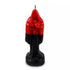 10-inch Santa Muerte figure candle with red upper half and black lower half, hooded robed figure holding a staff with a wick at top.