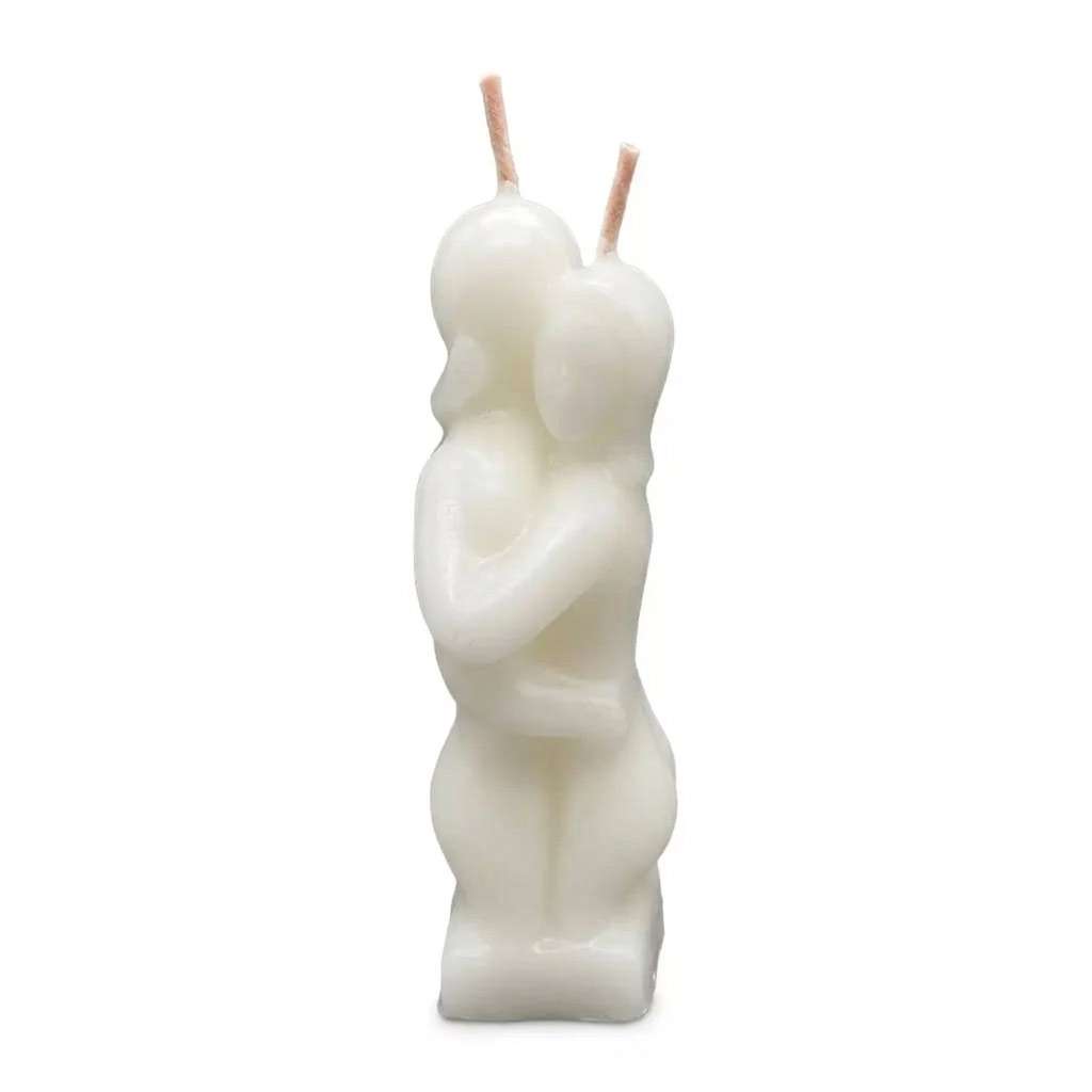 White 5-inch figure candle shaped as two embracing people for love union new relationship and spiritual bonding rituals