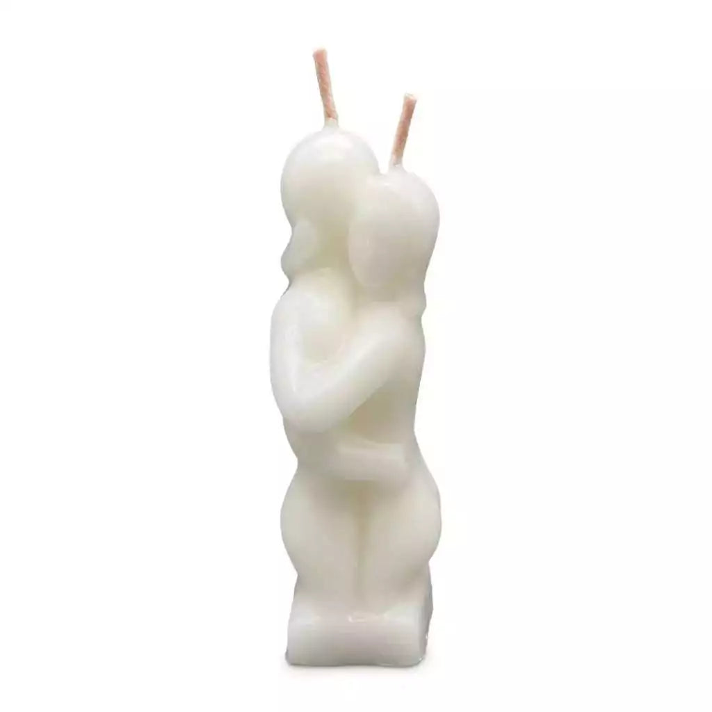 White 5-inch figure candle shaped as two embracing people for love union new relationship and spiritual bonding rituals