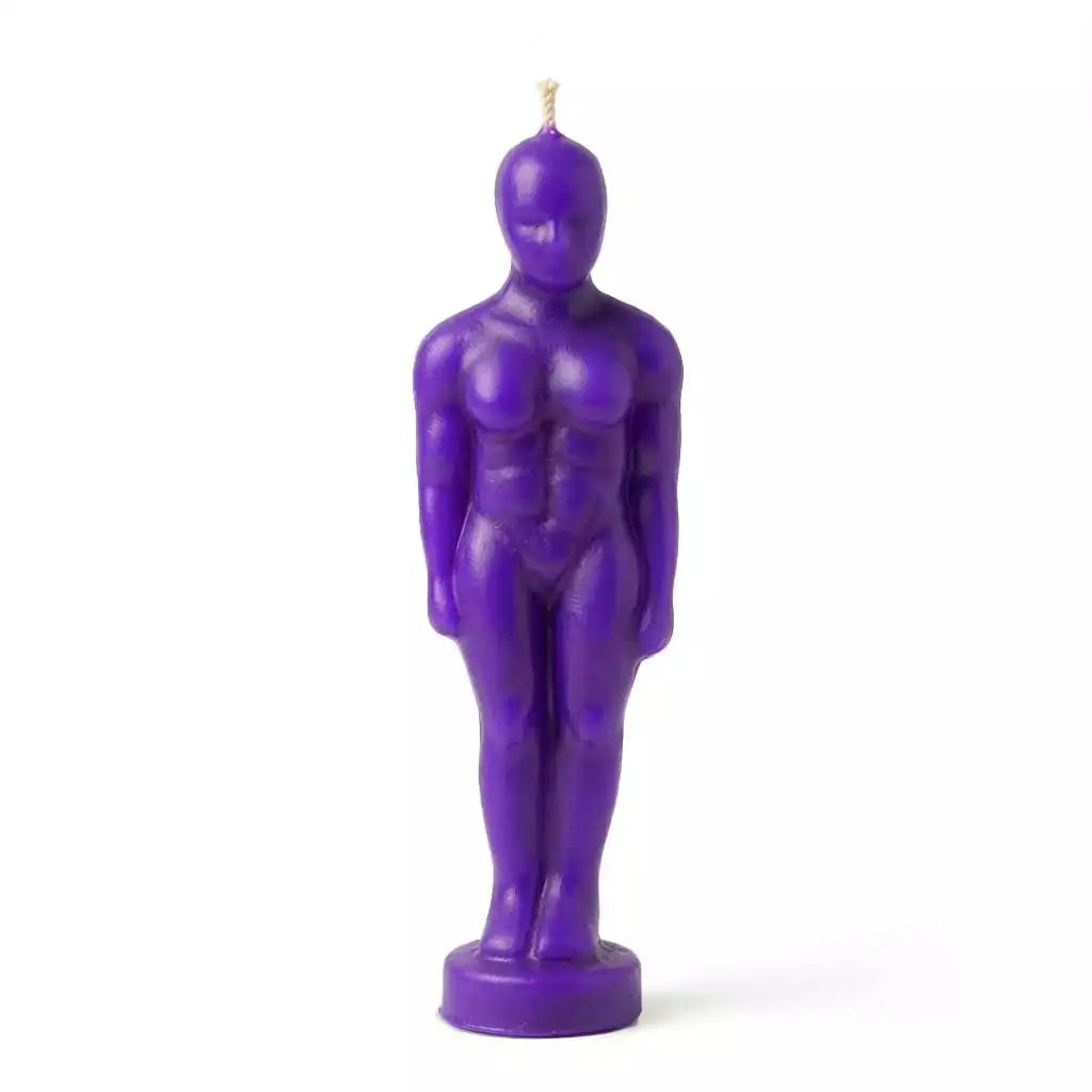 6.75-inch purple male figure candle in masculine form cast in royal purple wax for psychic power and domination spellwork