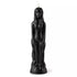 Black wax candle sculpted as a standing female figure with long hair and a wick at the top, for hoodoo protection, banishing, and strength rituals.