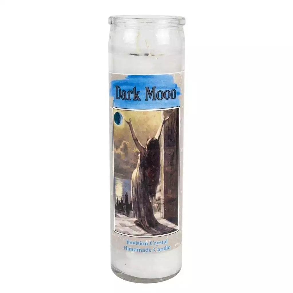 Envision Crystal Dark Moon aromatic ritual jar candle with shadow work label, 7-day candle for new moon and inner transformation ritual