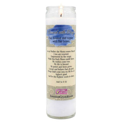 Side view of Envision Crystal Dark Moon ritual jar candle showing deep night symbolism for shadow work and release practice