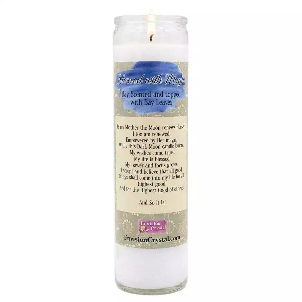 Side view of Envision Crystal Dark Moon ritual jar candle showing deep night symbolism for shadow work and release practice