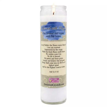 Side view of Envision Crystal Dark Moon ritual jar candle showing deep night symbolism for shadow work and release practice