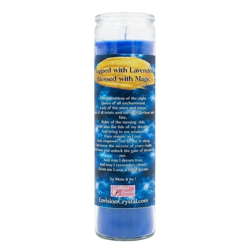 Detail of Lucid Dream ritual jar candle label showing astral and dream symbolism for sleep and subconscious ritual use