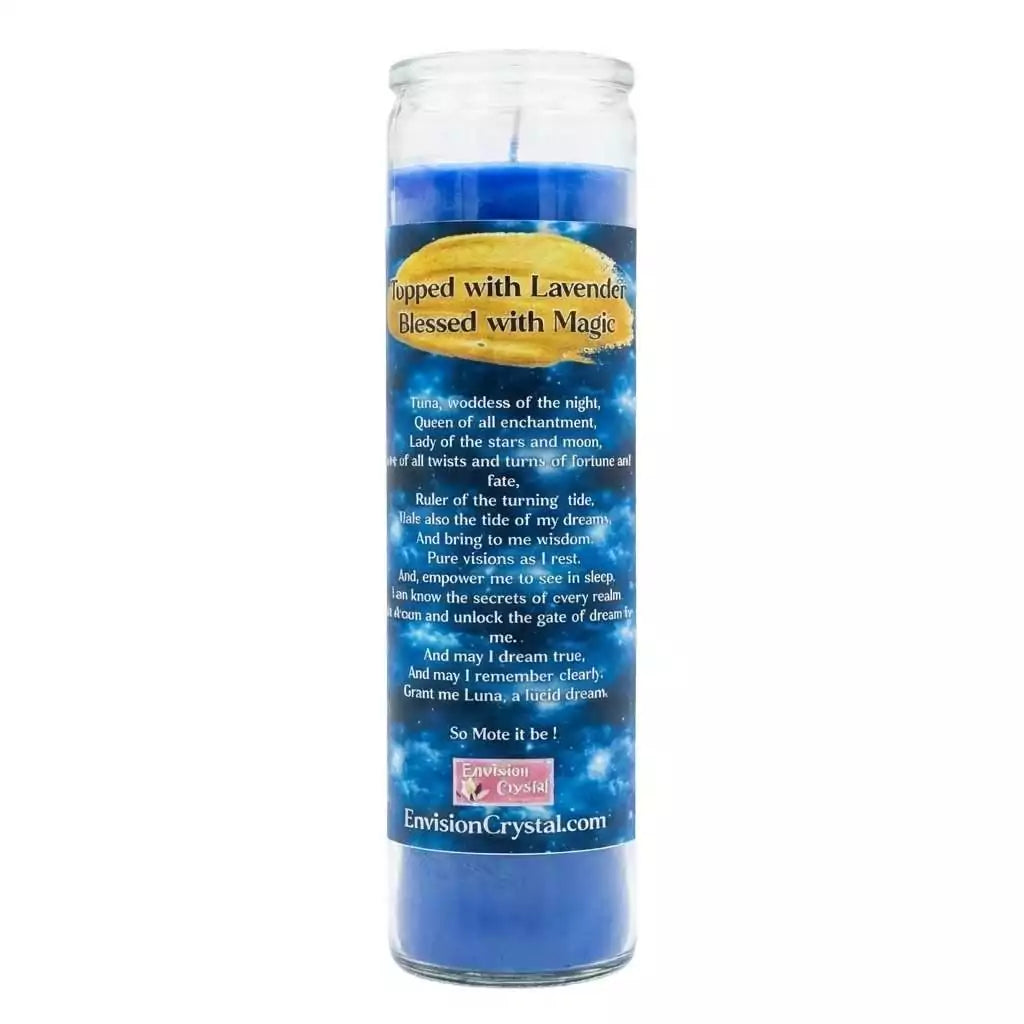Detail of Lucid Dream ritual jar candle label showing astral and dream symbolism for sleep and subconscious ritual use