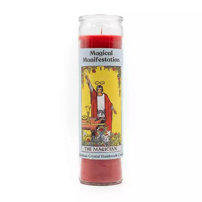 Red Magical Manifestation aromatic jar candle by Envision Crystal with decorative label for spell amplification ritual use