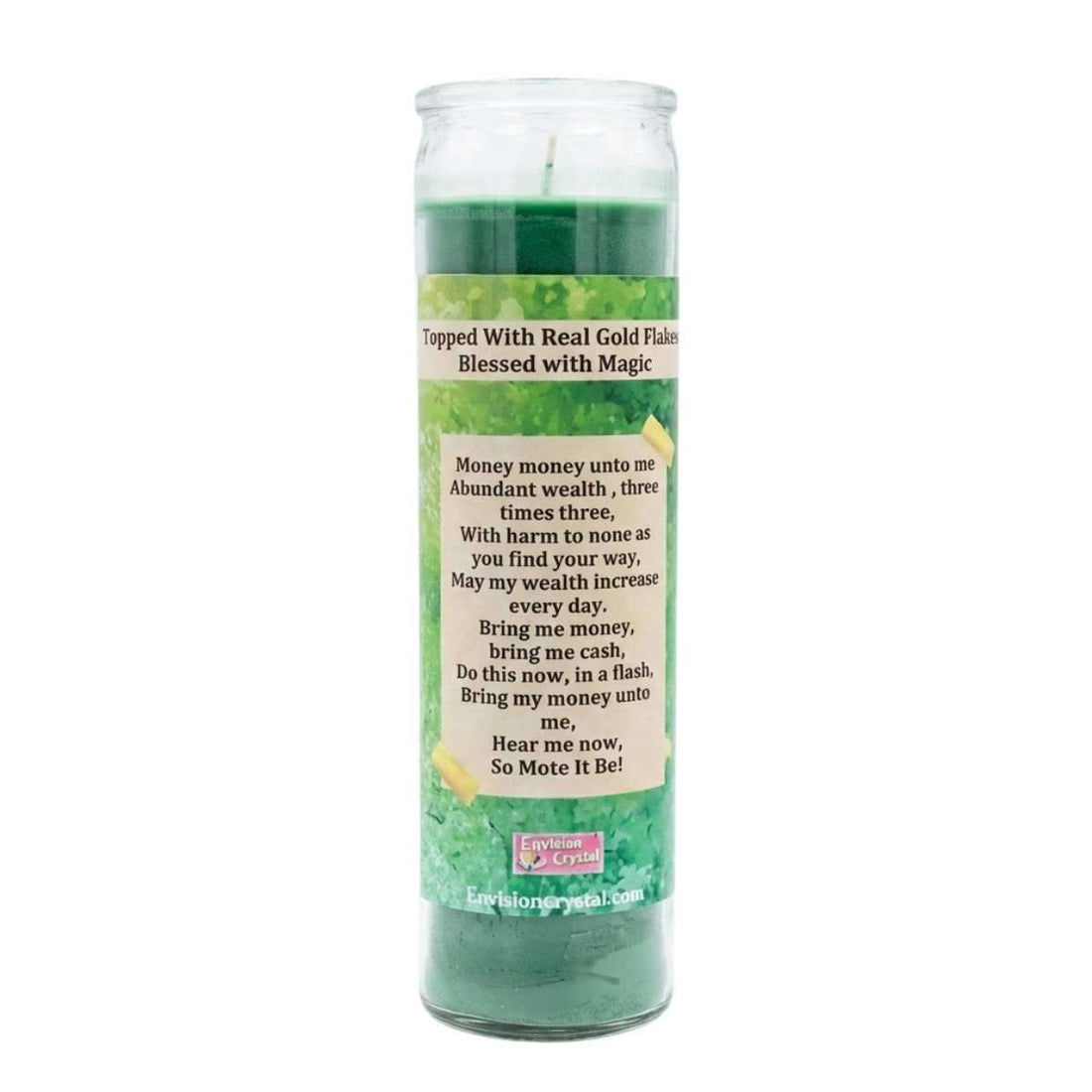 Back label view of Money aromatic jar candle for prosperity rituals and financial intention setting