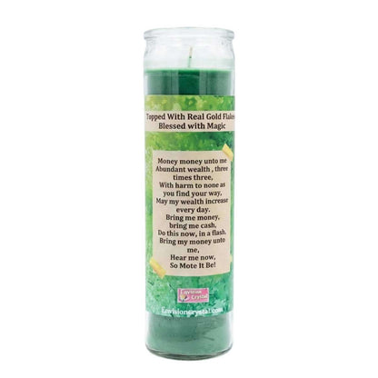 Back label view of Money aromatic jar candle for prosperity rituals and financial intention setting