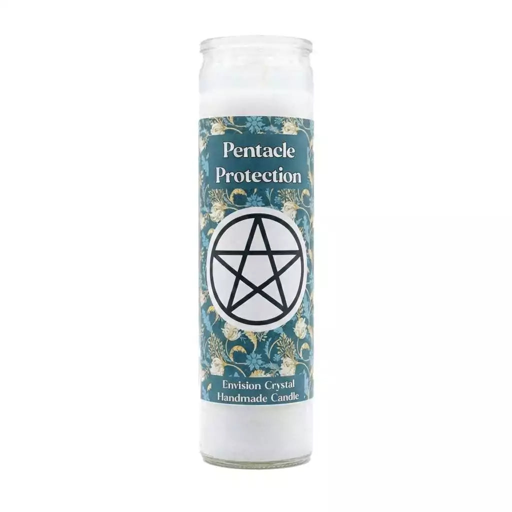 Pentacle Protection ritual jar candle with warding symbol label, 7-day shielding candle for home protection and spiritual defense