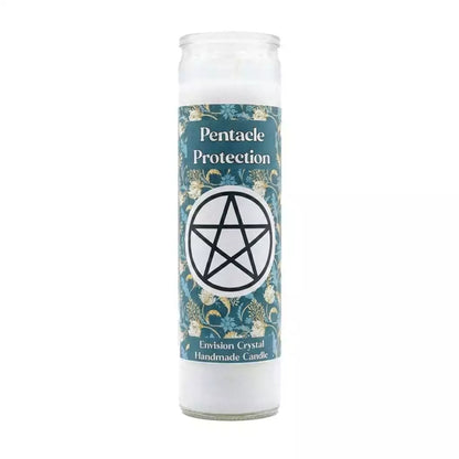 Pentacle Protection ritual jar candle with warding symbol label, 7-day shielding candle for home protection and spiritual defense