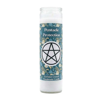 Pentacle Protection ritual jar candle with warding symbol label, 7-day shielding candle for home protection and spiritual defense