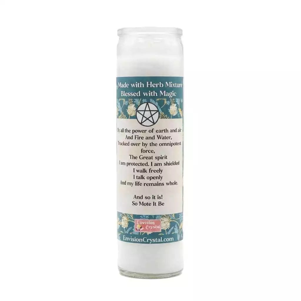 Side view of Pentacle Protection ritual jar candle showing warding symbolism for spiritual boundary and protection work