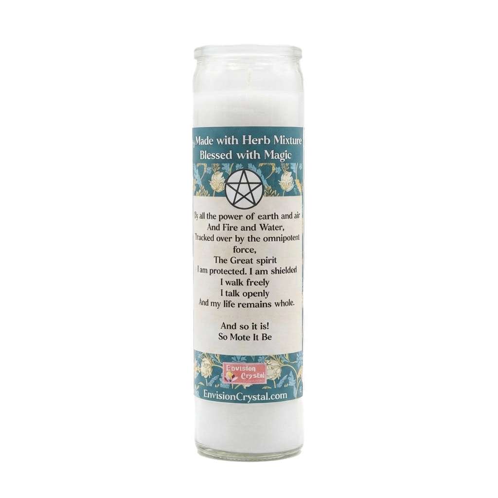 Side view of Pentacle Protection ritual jar candle showing warding symbolism for spiritual boundary and protection work