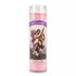 Tall pink devotional soulmate candle in glass jar featuring cherubic figure embracing a person on a spiritual label for love attraction rituals