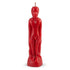 8-inch red wax candle sculpted in the shape of a standing male figure with a wick at the top, for hoodoo love drawing and strength rituals.
