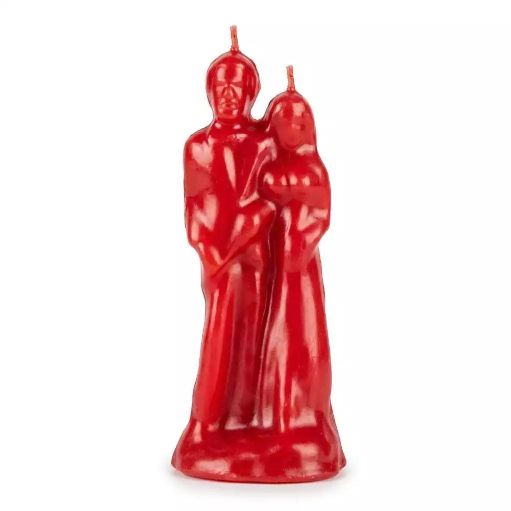 Red 6-inch figure candle shaped like a bride and groom standing together — classic love ritual candle for union and marriage spells.