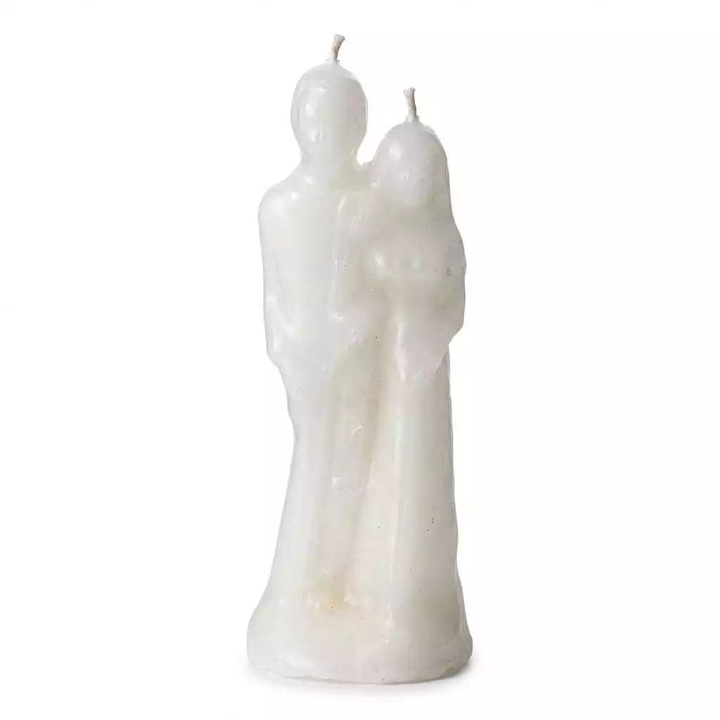 White Marriage figure candle 6 inch showing a bride and groom couple in white wax — union ritual candle for wedding ceremonies and love commitment spells.