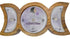 Crone Guidance and Vision triple moon candle on carved circular wooden display disc — decorative 60-hour ritual altar candle labeled with Guidance & Vision for crone goddess work.