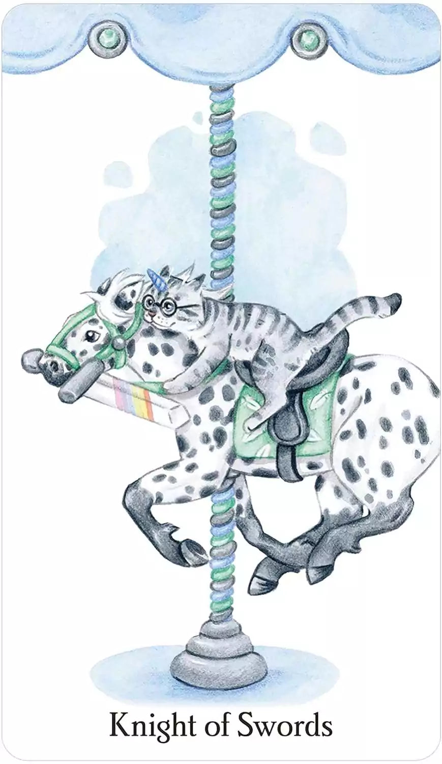Caticorn Tarot card with fantasy cat-unicorn character and sparkle design