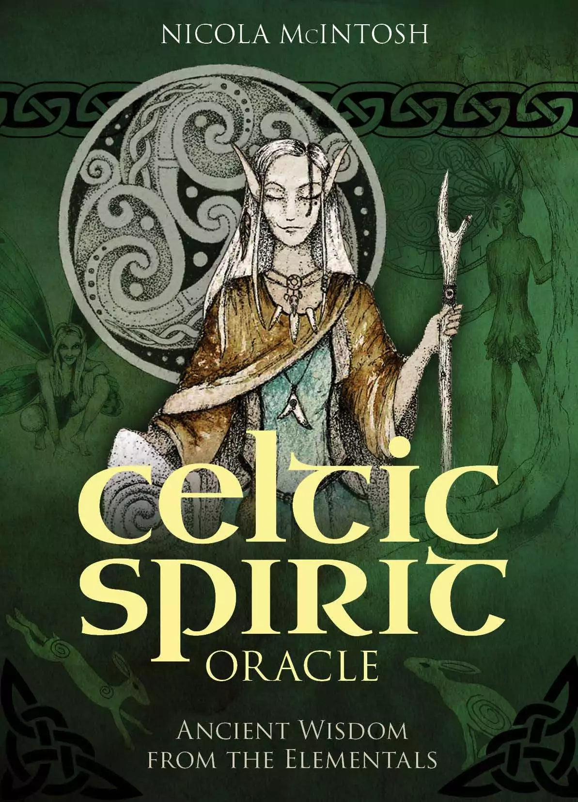 Celtic Spirit Oracle card showing a mystical robed figure holding a staff surrounded by swirling mist and ancient trees