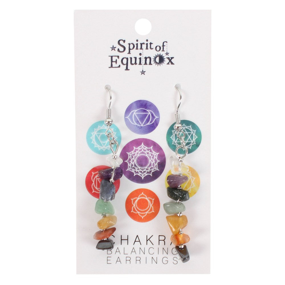 Chakra Balancing Crystal Chip Earrings – Seven Gemstones for Energy Healing &amp; Wellness