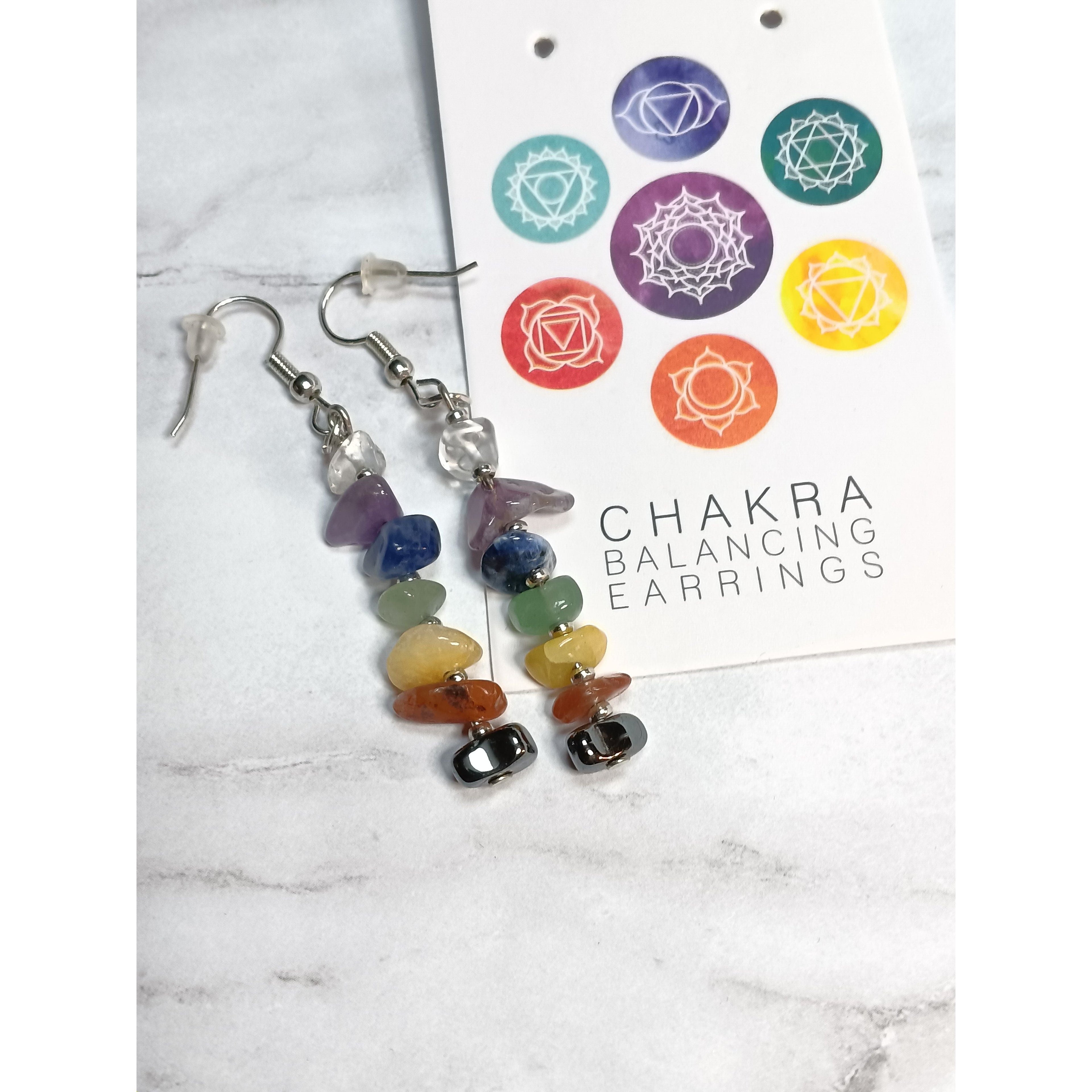 Chakra Balancing Crystal Chip Earrings – Seven Gemstones for Energy Healing &amp; Wellness